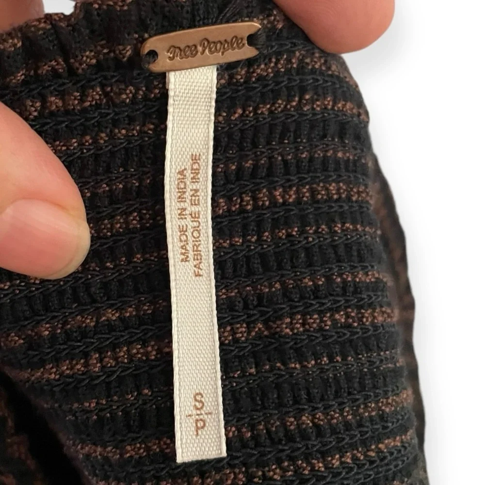 Free People Sweet Safari Stripe embroidered halter sweetheart brown size S boho